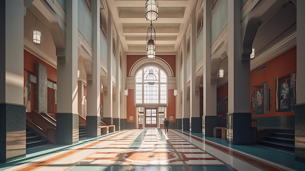 Gratis foto entrée van de school met een lobby met een hoog plafond