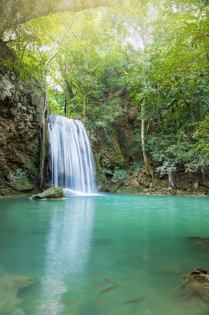 Erawan Waterfall tier 3 in National Park in Kanchanaburi Thailand