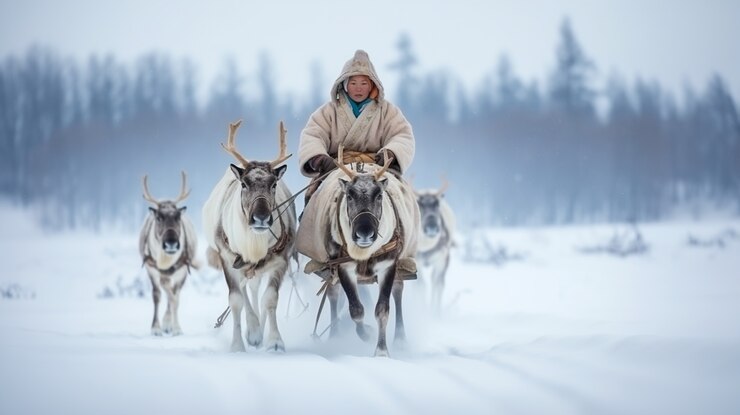 Gratis Foto eskimo's die in extreme weersomstandigheden leven