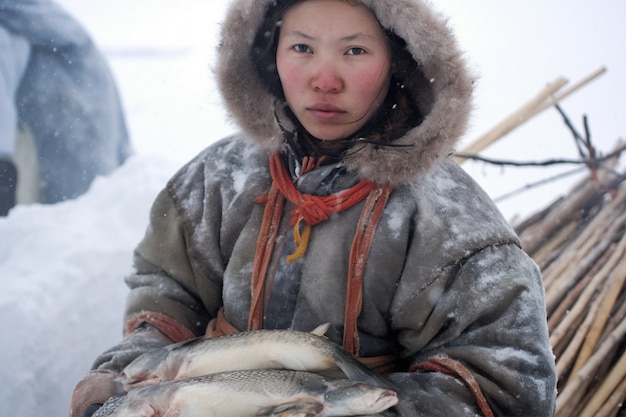 Gratis foto eskimo's die in extreme weersomstandigheden leven