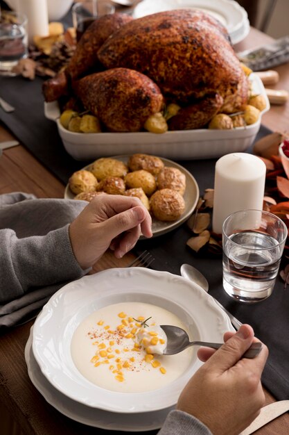 Eten geserveerd op thanksgiving day