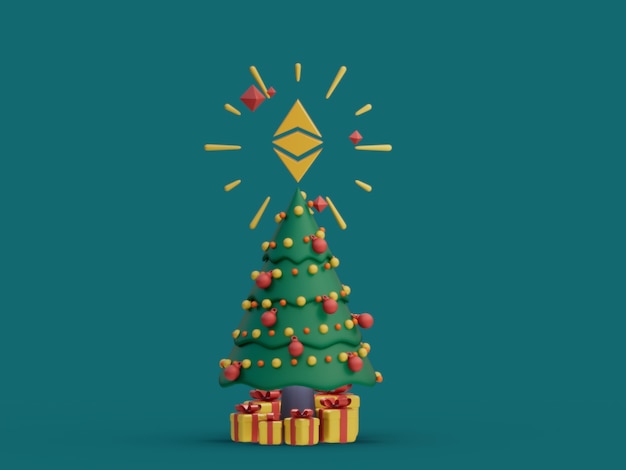 Ethereum kerstboom decoratief feestelijk crypto valuta 3d illustratie render