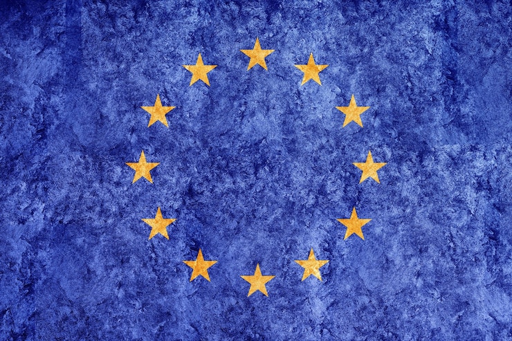 Gratis Foto europese unie metalen vlag, getextureerde vlag, grunge vlag