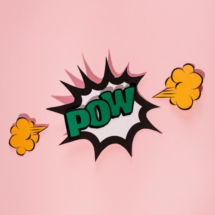 Gratis Foto explodeer toespraakbel met groene pow-tekst tegen roze achtergrond