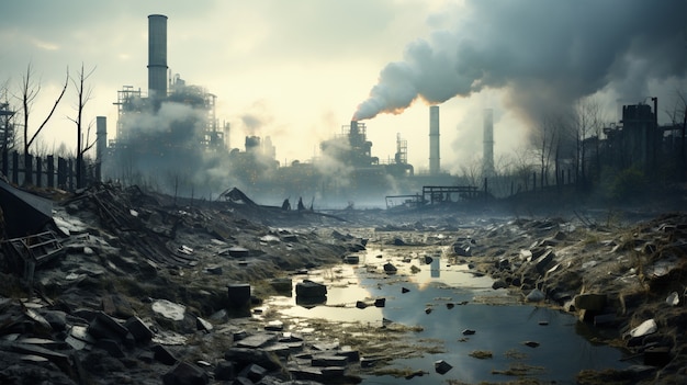Gratis foto fabriek die co2-vervuiling produceert