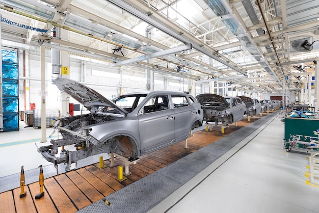 Fabriek voor de productie van auto's moderne auto-industrie elektrische auto fabriek transportband