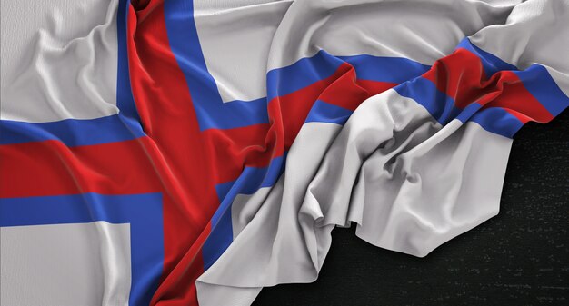 Faeröer Vlag Gerimpelde Op Donkere Achtergrond 3D Render