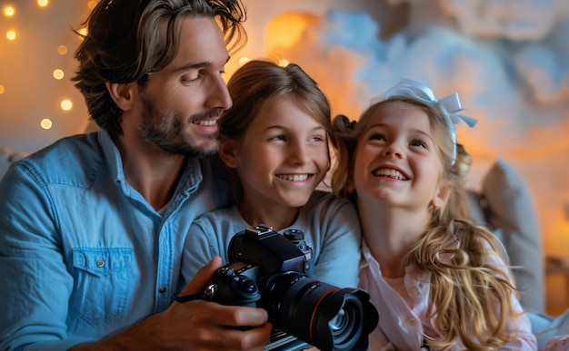 Gratis foto familie die digitale inhoud creëert