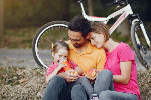 Familie met een fiets in een zomer park