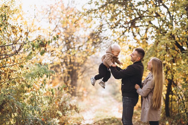 Familie met een kleine zoon in de herfstpark