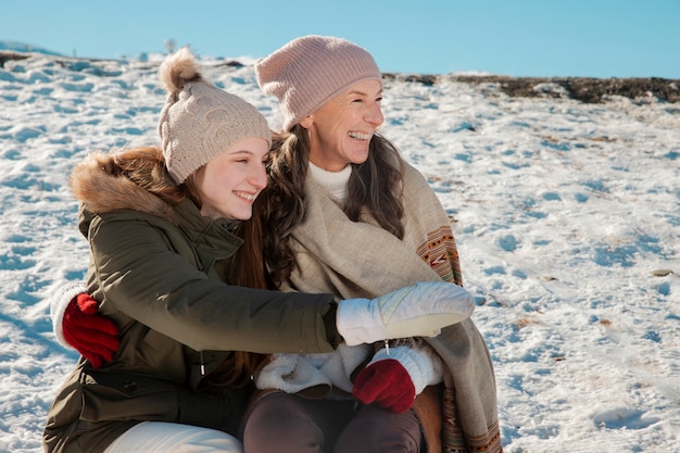 Familie plezier in de winter