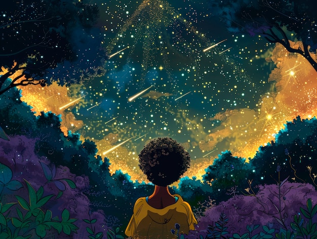 Fantasie vallende sterren landschap's nachts