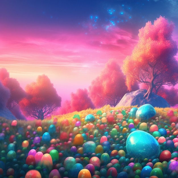 Fantasie zoete wereld achtergrond Candyland landschap Generatieve Ai