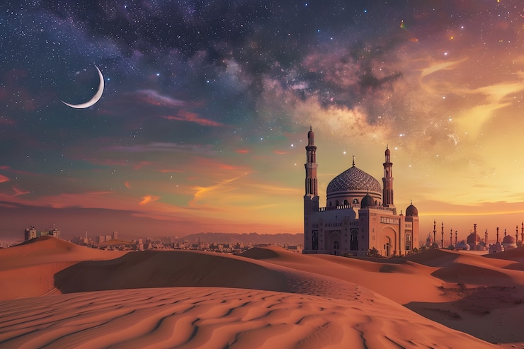 Gratis Foto fantastische moskee-architectuur voor de islamitische nieuwjaarsviering