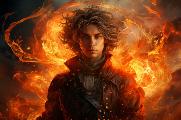 Gratis foto fantasy-achtig personage in brand.