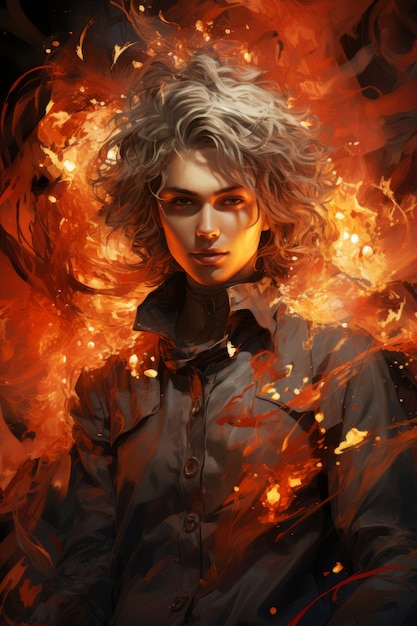 Gratis foto fantasy-achtig personage in brand.