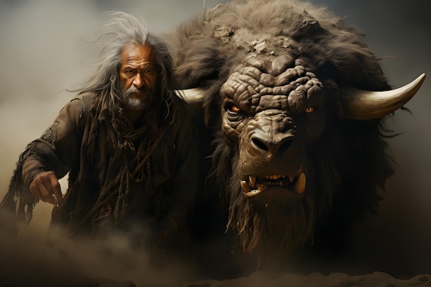 Fantasy buffalo personage achtergrond