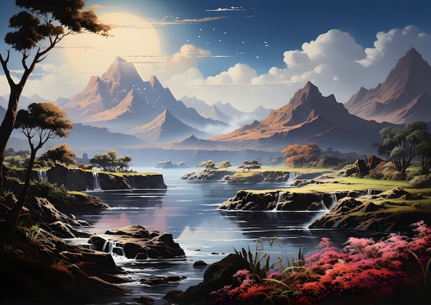 Gratis foto fantasy mountain forest cartoon achtergrond