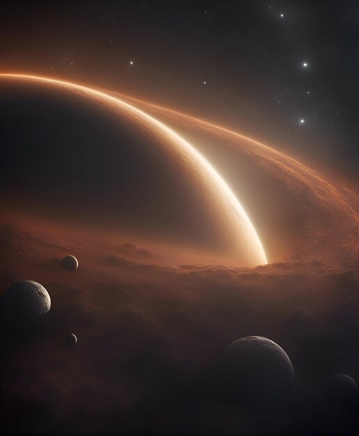 Gratis foto fantasy planeet in de ruimte met maan en sterren 3d-rendering