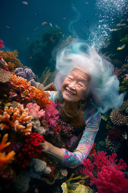 Gratis foto fantasy portrait of elderly mermaid woman