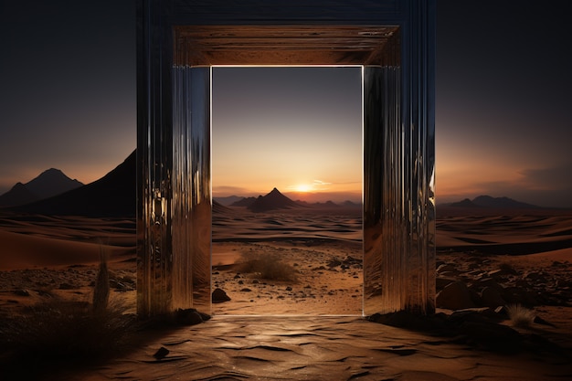 Fantasy stijl ingang of deur met woestijn landschap.