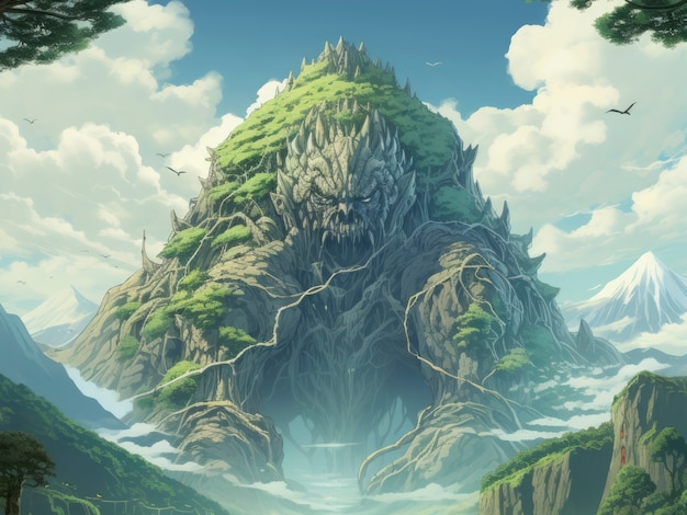 Fantasy-stijl scène met bergen landschap
