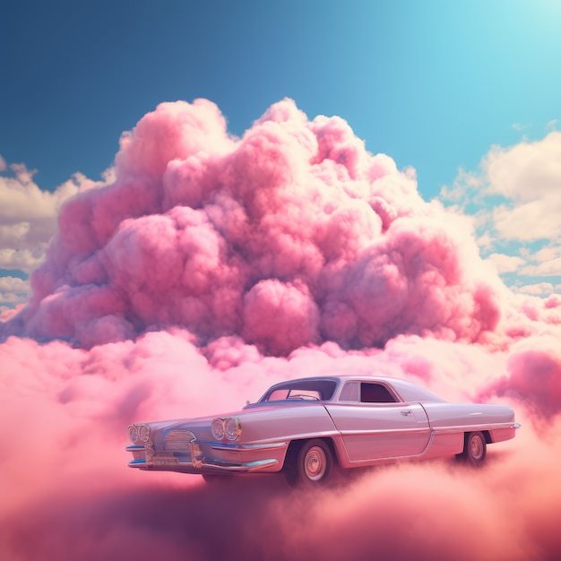 Fantasy stijl wolken en auto