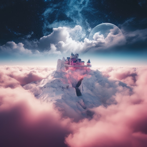 Fantasy stijl wolken en kasteel