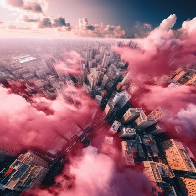 Fantasy stijl wolken en stad