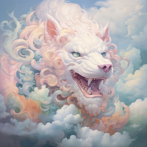 Fantasy-stijl wolken en wilde dieren