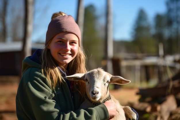 Gratis foto farmer taking care of goat farm