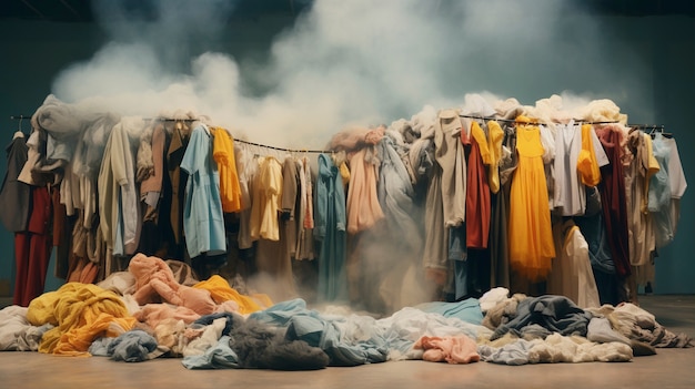 Gratis foto fast fashion concept met stapels kleding