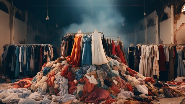 Fast fashion concept met stapels kleding