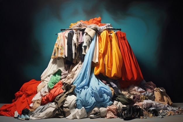 Fast fashion concept met stapels kleding