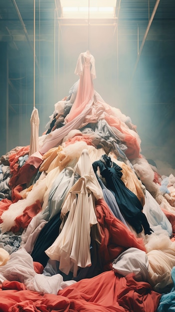 Fast fashion concept met stapels kleding