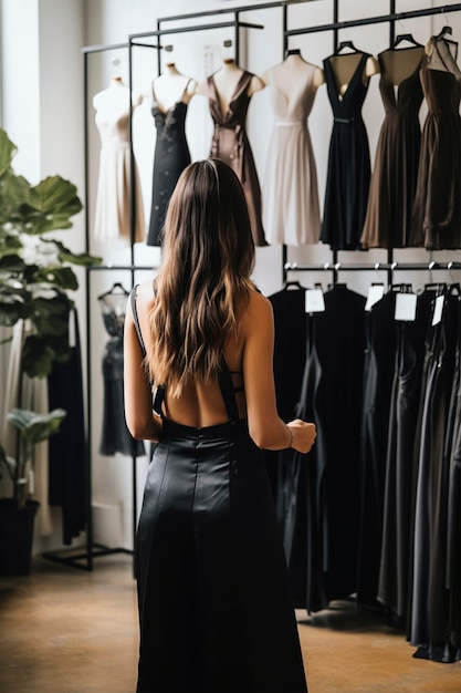 Gratis foto fast fashion concept met vrouw winkelen