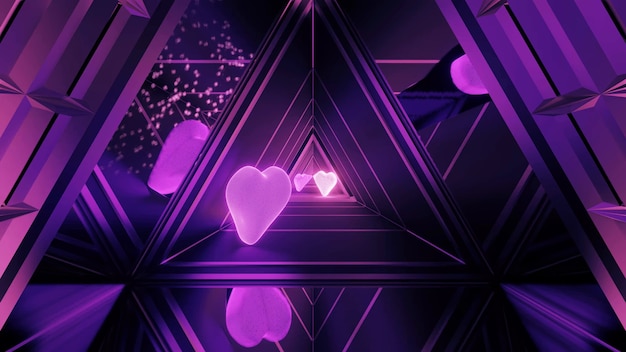Feestelijk verlichte gang met prachtige abstracte paarse lichteffecten en harten