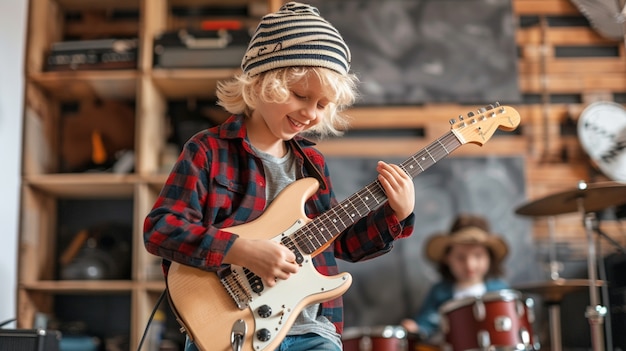 Figuur die elektrische gitaar speelt