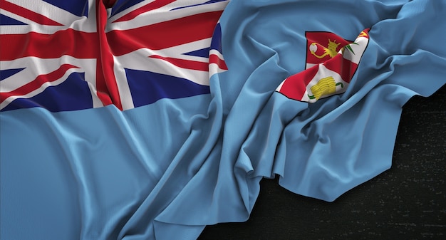 Fiji Vlag Gerimpelde Op Donkere Achtergrond 3D Render