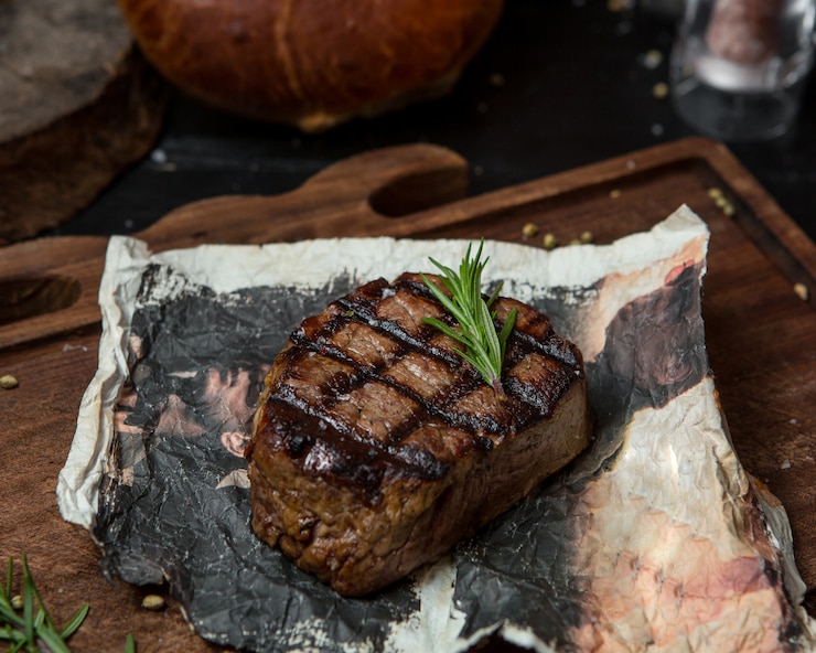 Gratis Foto fijngekookte ribeye, ossenhaas op een stuk papier
