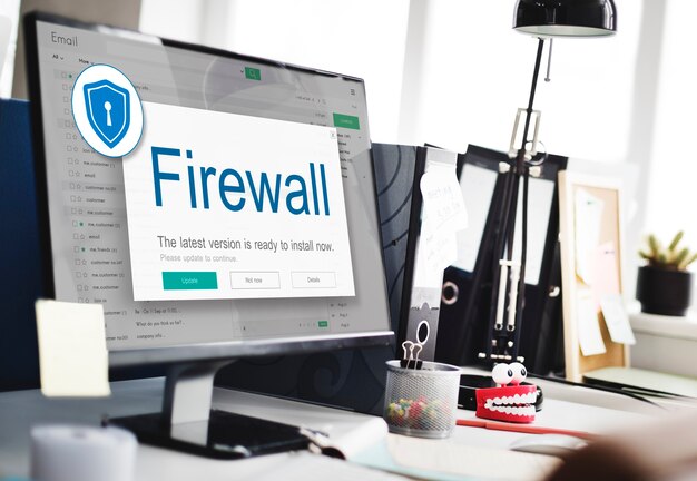 Firewall Antivirus Waarschuwing Bescherming Veiligheid Let op Concept