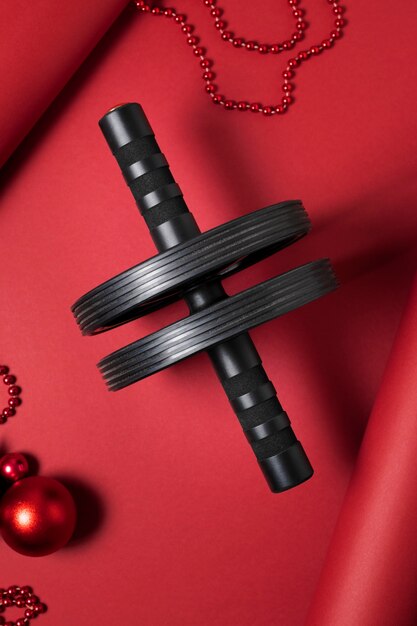 fitness- en sportapparatuur met kerstthema en decoraties