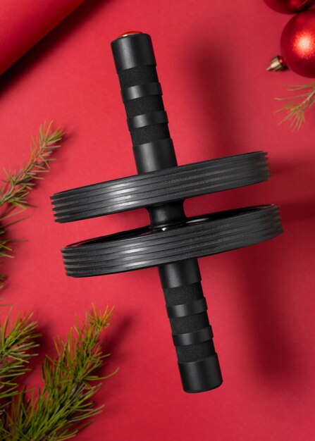 fitness- en sportapparatuur met kerstthema en decoraties