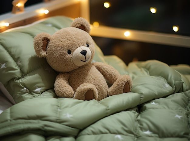 Fluffy teddybeer brengt vreugde bij het slapen gaan gegenereerd door AI