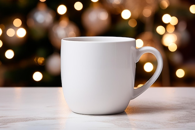 Foto van een lege koffiemok in een kerstscène