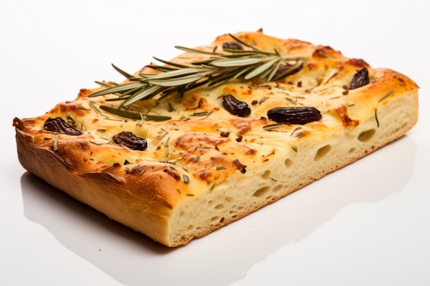 Foto van een zelfgemaakte focaccia geïsoleerd op zwarte achtergrond