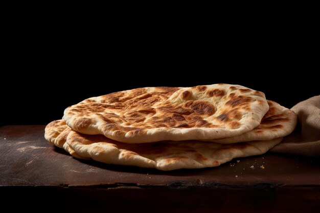 Foto van zelfgemaakt plat brood op zwarte achtergrond