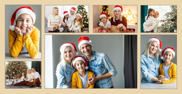 Gratis foto fotocollage van negen afbeeldingen met winterconcept. vakantie seizoen. open fotoboek met kerstfoto's