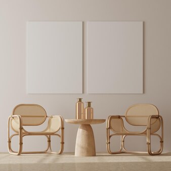 Fotolijstmodel in schone minimalistische scandinavische kamer. 3d-rendering