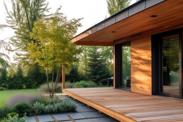 Fotorealistisch houten huis met houten structuur